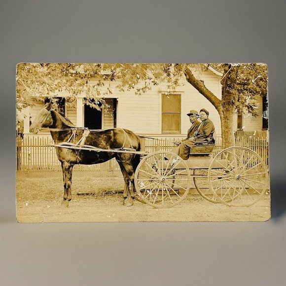 Other - AZO RPPC Postcard Antique African American Couple Horse Carriage Sepia 1904-1918